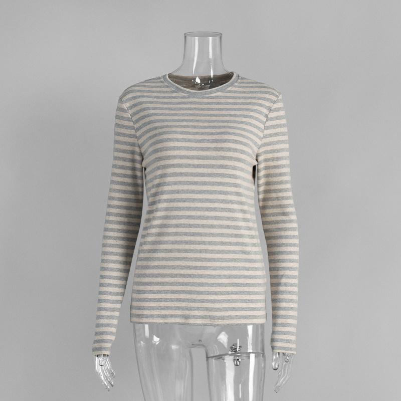 New Striped Long-sleeve 2026 Commuter Slim-fit Round-neck Base Shirt for Women, Casual T-shirt