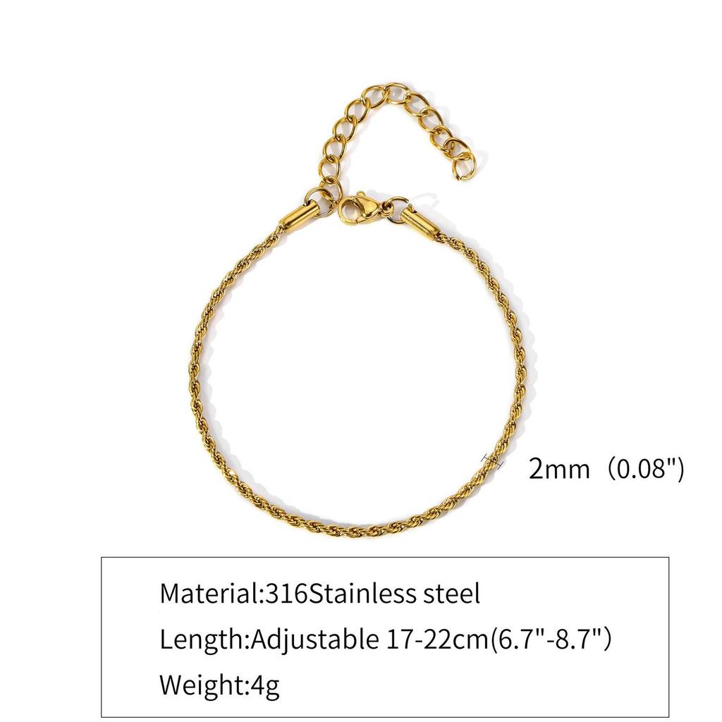Unisex 18k Gold-Plated Stainless Steel Cuban Necklace/Bracelet, 2-5mm Twisted Chain