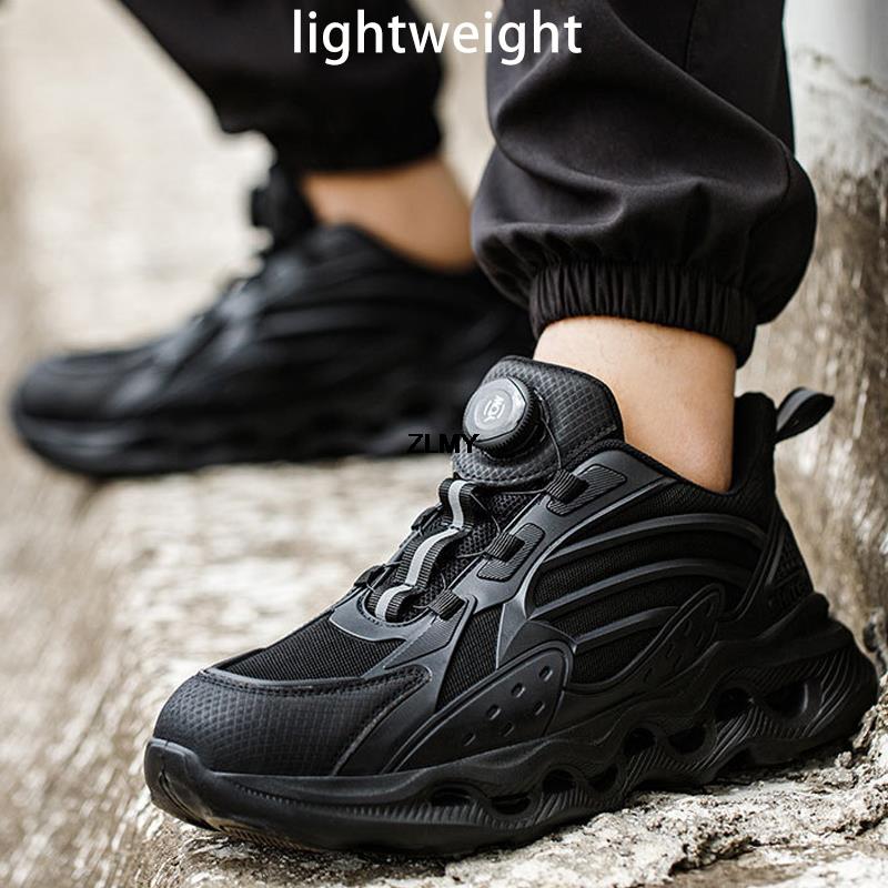 Rotated Button Men Safety Shoes Steel Toe Sneaker Man Easy Wear Work Safety Boots Anti-smash Work Shoes Mens Protective Footwear