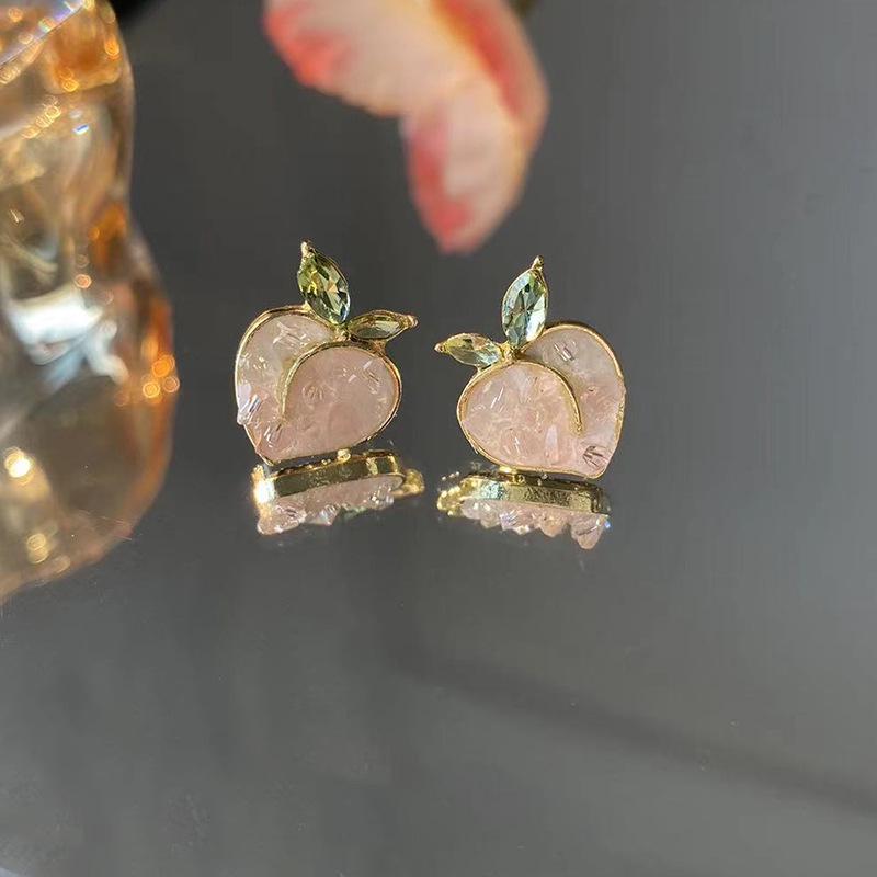 2024 Sweet Peach Heart Earrings: Cute Pink S925 Sterling Silver Studs for Women