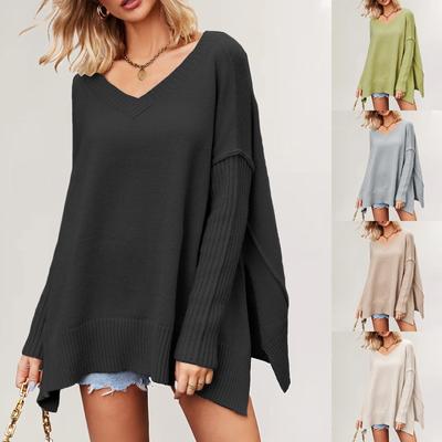 V-neck Irregular Splicing Pullover Loose Fitting European And American Women's Sweater