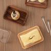 Rectangular Acacia Wood Butter Plate Glass Cover Cheese Butter Plate Snack Cake Dessert Plate Butter Box Tableware