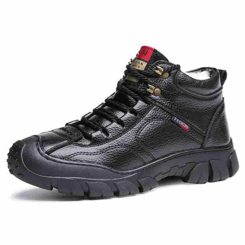 New Winter Leather Men's High-top Boots Outdoor Snow Shoes Water Proof Non-slip Warm Casual Breathable Shoes