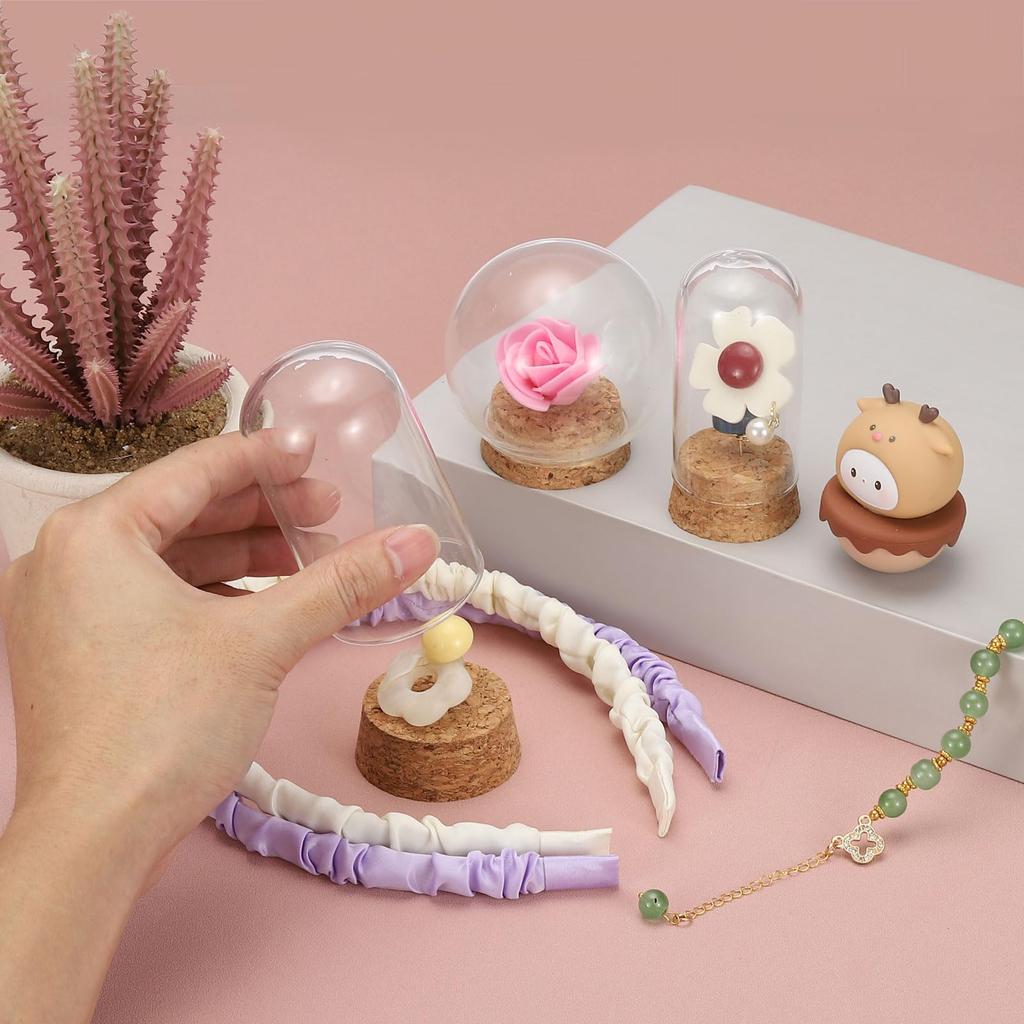 PATIKIL 6-Piece Round Cloche Glass Domes and Bell Jars with Cork Base for Display, 43 X 70 Mm