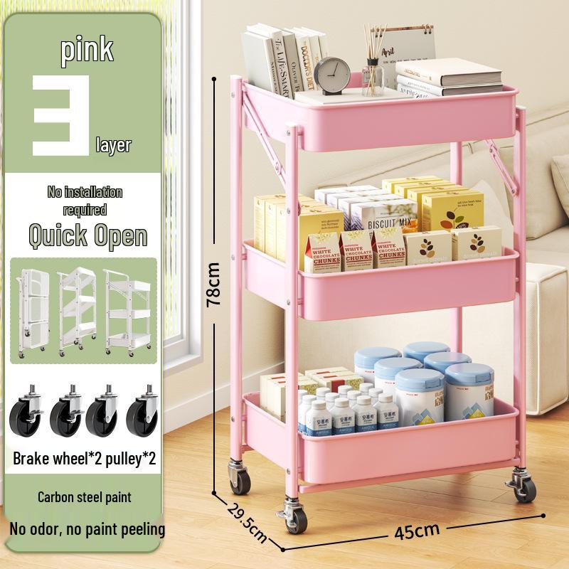 Carrello Multi-Livello Pieghevole Compatto: Scaffale Metallico Versatile per Bagno, Camera da Letto o Soggiorno