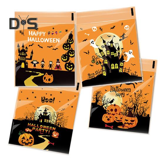 

100 шт. самозапечатывающихся прозрачных пакетов для конфет на Хэллоуин, прозрачные пакеты для упаковки печенья, легкие многоразовые пакеты для конфет, праздничные принадлежности G