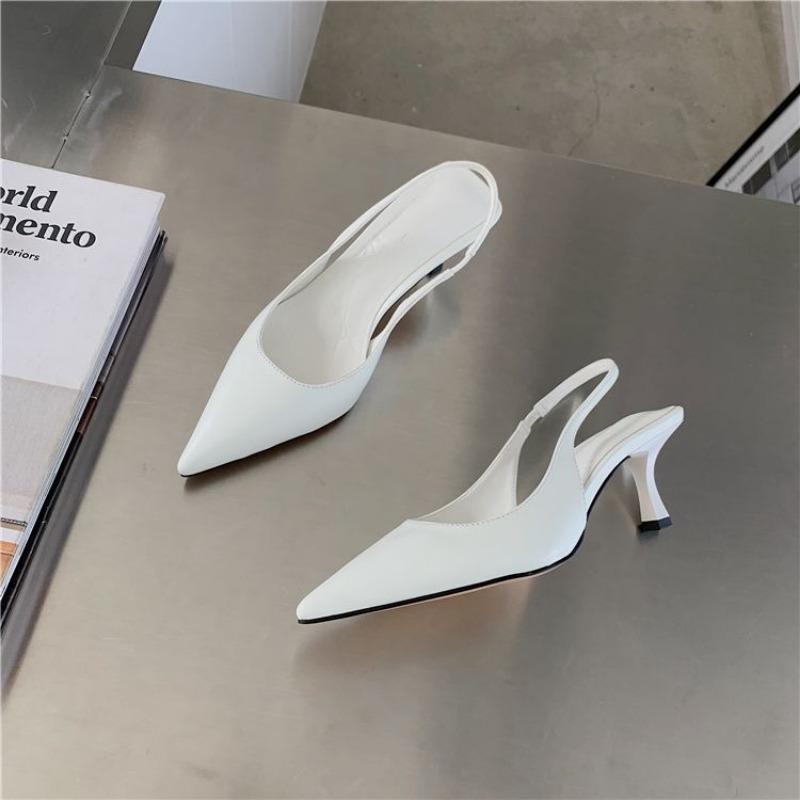 

Fashion Pointed Toe Women Sandals 2024 New Arrivals Black White Silver Summer Dress Shoes Thin High Heels Elastic Band Ladies Pumps 35