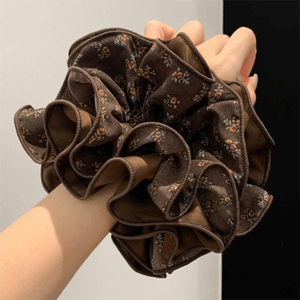 Elastic Scrunchie Hair Ties Brown Ponytail Holder Korean Big Satin Scrunchies  Daily Use 01