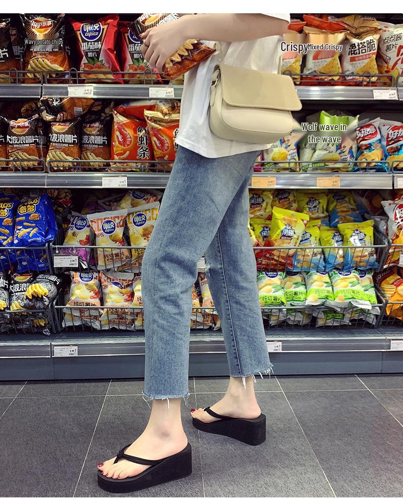 Women's Fashionable 7cm Platform Flip-Flop Slides - Non-Slip Beach Thong Slippers