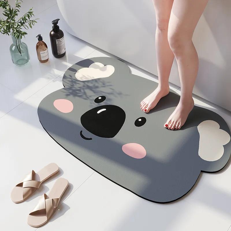 Cartoon Animal Diatom Mud Mat For Bathroom High Absorbency Fast Drying Washable Doormat Anti Slip Bath Rug For Kids Shower Room