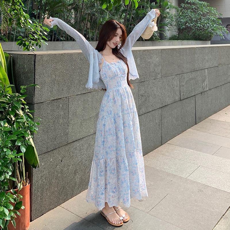 Dopamine Industry Floral Embroidery Camisole & Skirt Set with Cardigan - Women's Forest Style Two-Piece Dress