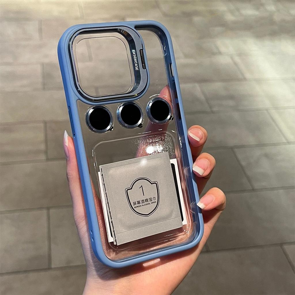 Luxury Bracket Transparent Phone Case For iPhone 17 15 16 14 13 12 Pro Max With Holder Camera Lens Protector Shockproof Cover