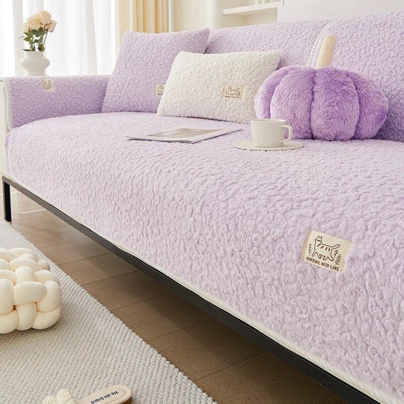 

Peluş nakış kanepe yastığı evrensel kesit anti-kedi çizik kanepe havlu yapay kuzu yün kaymaz koltuk kapakları 70x70cm 1pcs