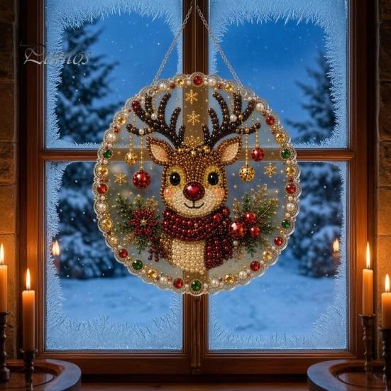 Handgemaakte Feestelijke Huisdecoratie Kerst Kunst met Nep Parels Hangend Ornament Kit, DIY 3D Kralen Sprankelende Acryl Edelsteen Kunst Ambacht, Bord voor Raam, Deur,