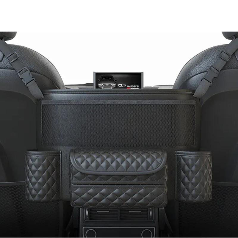 

Leather Car Seat Middle Storage Bag Universal Auto Hanging Handbag Holder Between Seat Tissue Water Cup Pockets Stowing Tidying чёрный