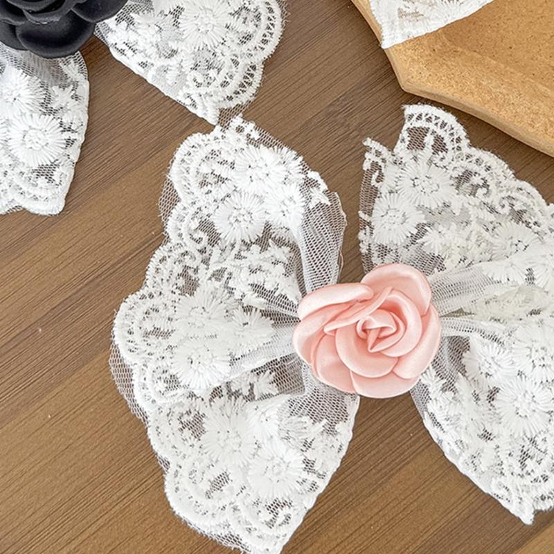 Embroidery Lace Bowknot Shape Hairpin for Teen Summer Spring Camping Photography Use Hair Barrettes Cloth Hair Tiaras