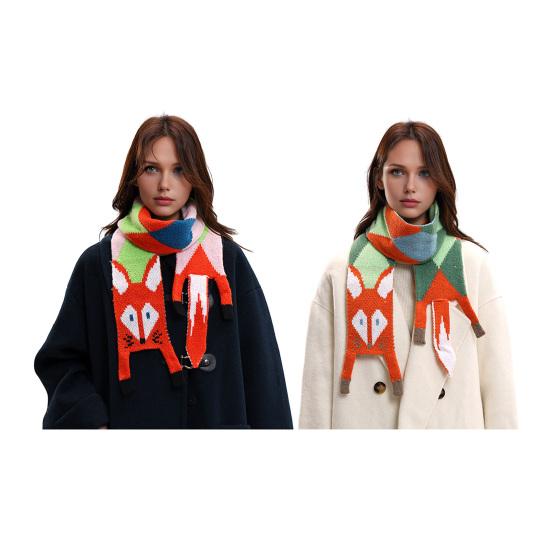 Women Scarf Cartoon Fox Design Faux Cashmere Soft Warm Scarf Autumn Winter Long Scarf Versatile Clothing Accessory
