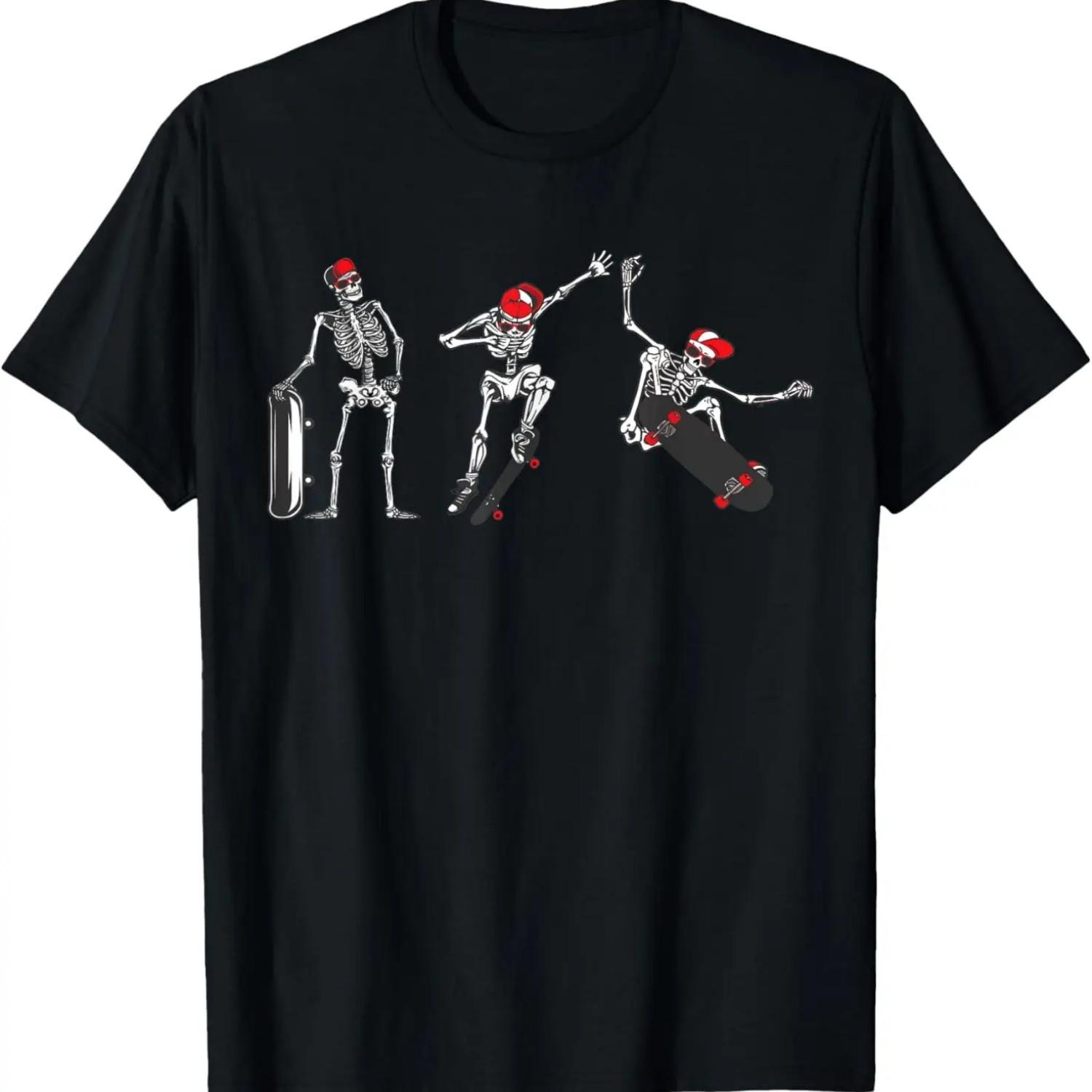 

Halloween Skeleton Skater Shirt Kids Boys Men Skateboard T-Shirt S чёрный