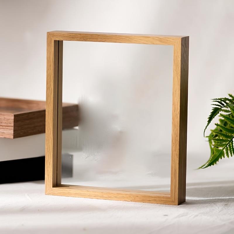 1 Pc 7-Inch Square Double-Sided Glass Picture Frame - Ideal for Displaying Dry Paintings and Leaves.European Style Wooden DIY Photo Frame for Tabletop