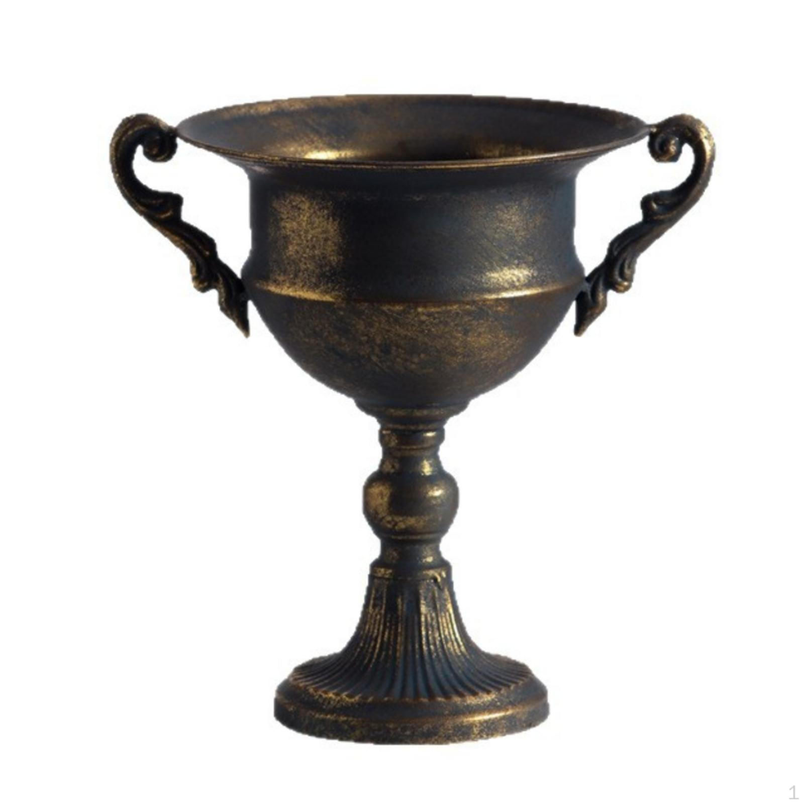 Pedestal Flower Vase Finish Goblet European Style Vintage Metal Planter for Wedding, Tabletop