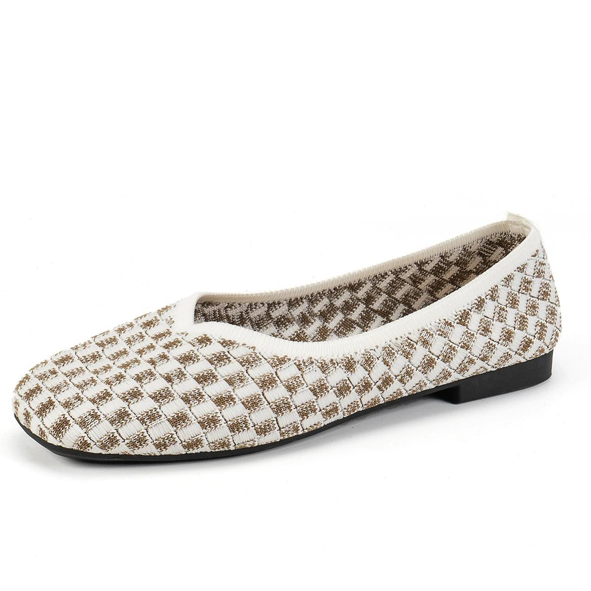 

Новые женские повседневные вязаные туфли большого размера Flying Woven Flat Breathable 43 бежевый