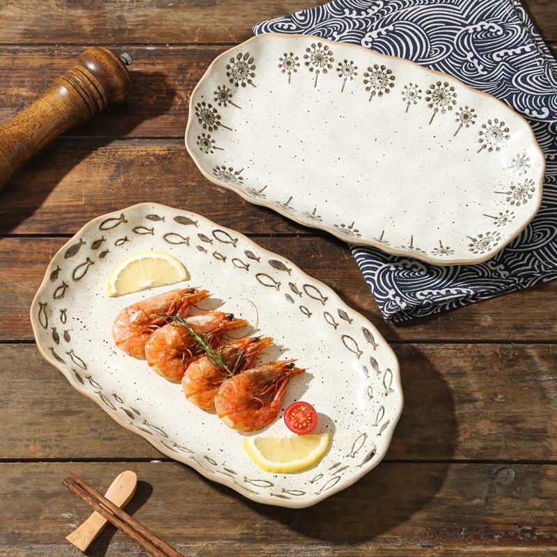 Скандинавская керамическая овальная тарелка для рыбы (Набор из 2)