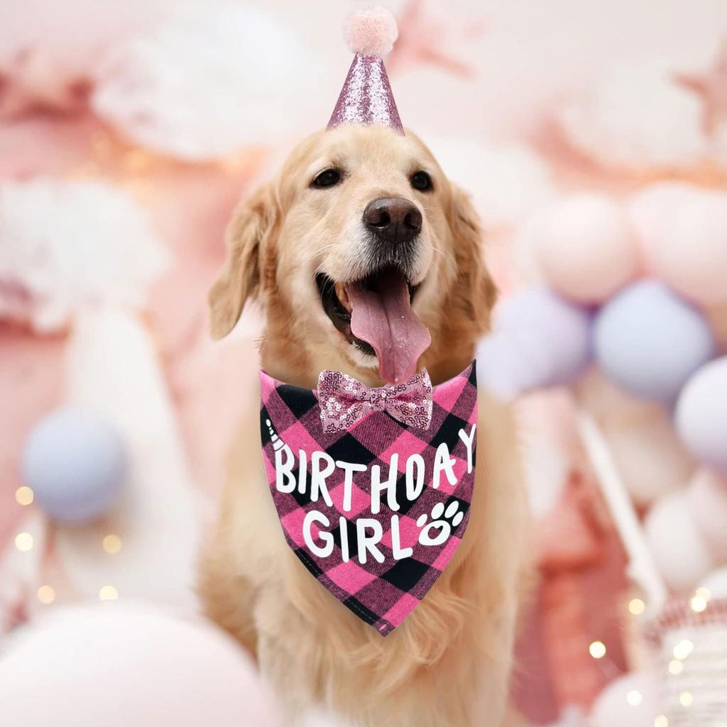 4pcs Dog Birthday Party Supplies, Birthday Boy Dog Bandana, Dog Birthday Hat with Numbers for Medium Large Dogs Pets