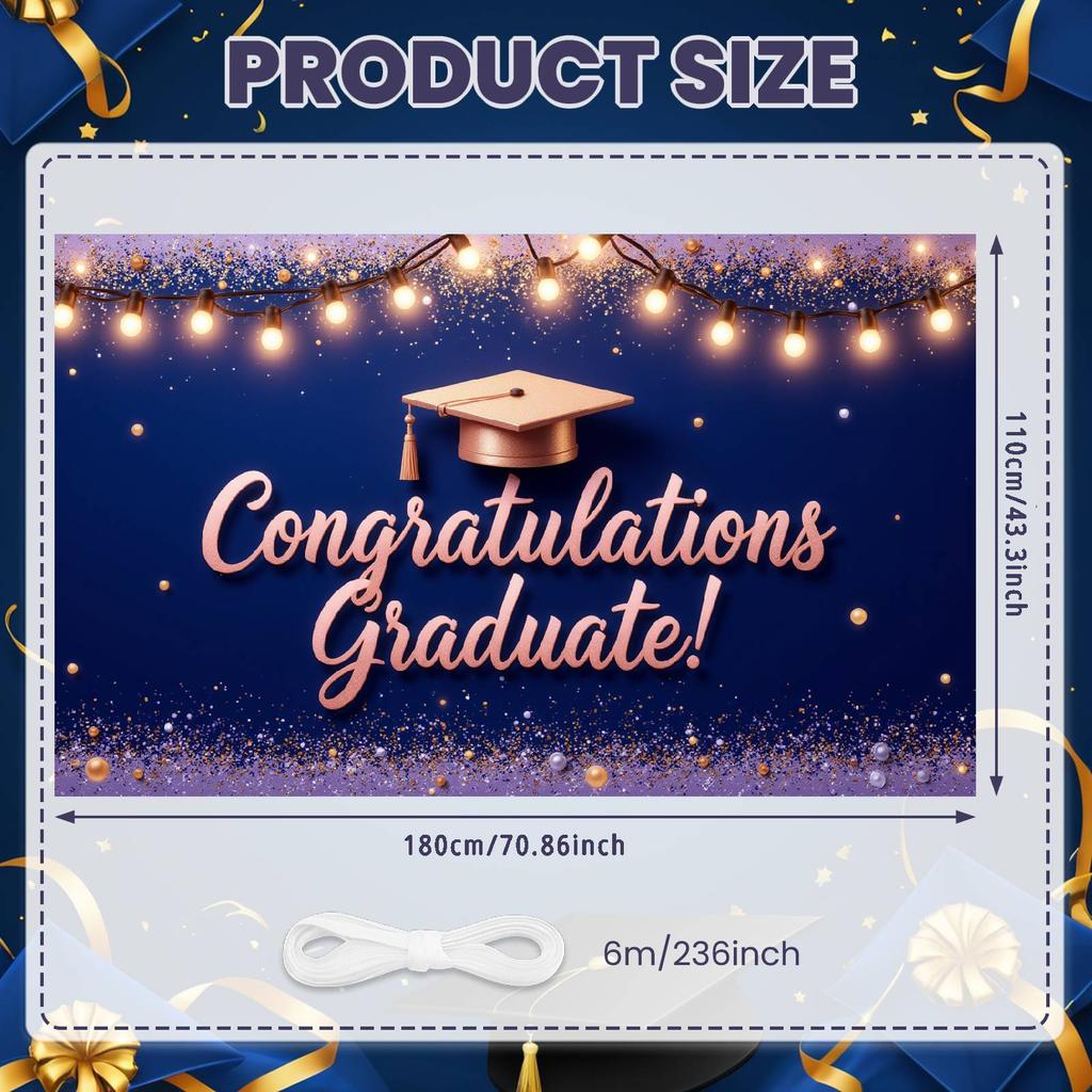 Grad Event Backdrop Graduation Cap Class Of 2026 Background Graduation Display Gold Triangle Bunting Graduation Party Banner
