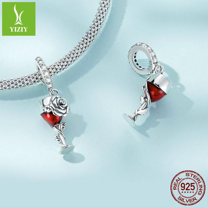 Qixi Festival Rose Red Wine Glass Pendant, Free Girlfriend S925 Silver Bracelet Accessories Scc2355