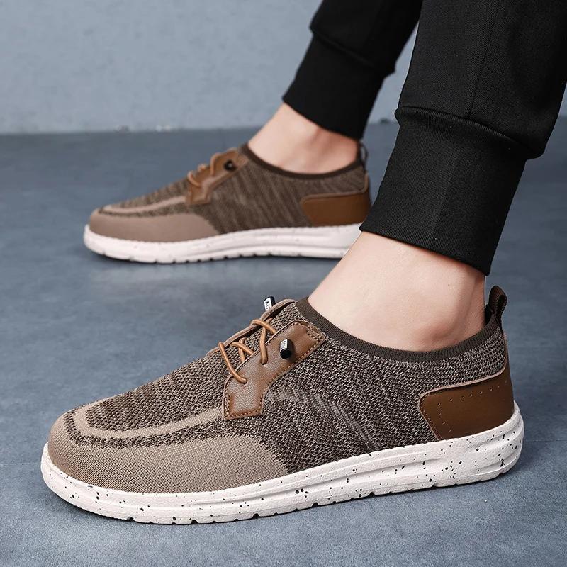 Men's Le Fu Shoes, Men's Casual Formal Shoes, Black Spliced Mesh Surface, Lightweight and Durable, Outdoor Hiking Shoes