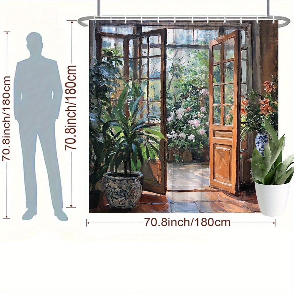 Rustic Garden Door Waterproof Shower Curtain for Bathroom Decor, Bringing Nature's Charm with Blooming Flowers and Lush Greenery