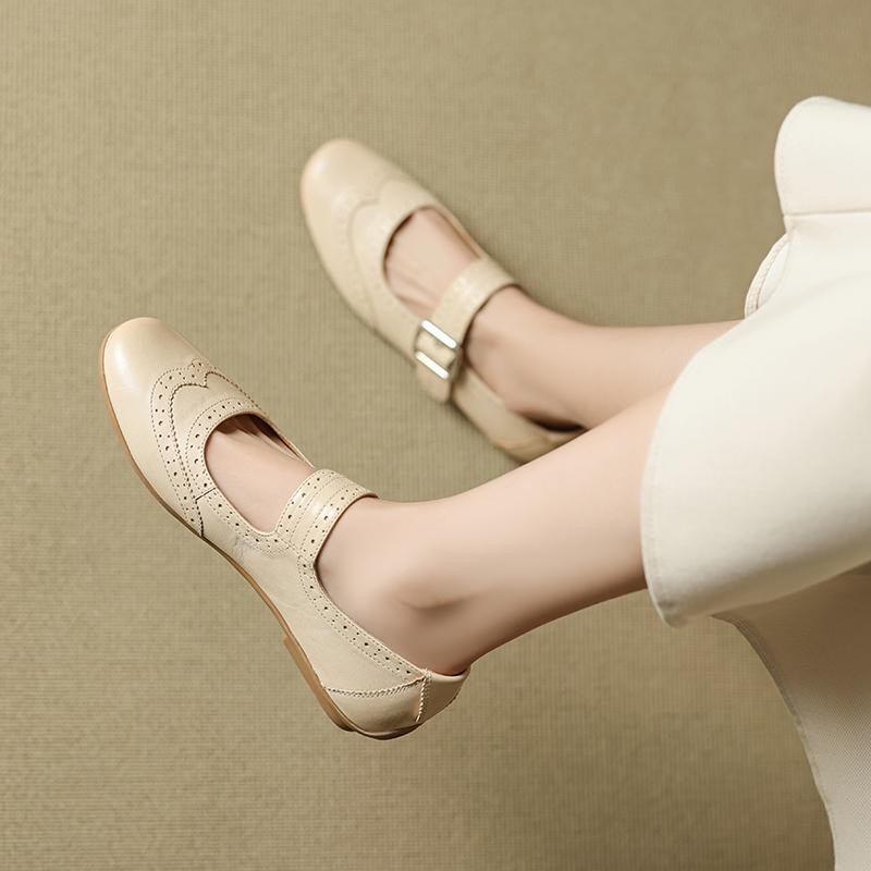 Fashion 2025 Flats Pumps Genuine Leather Shoes Buckles Loafer Round Toe Shoes Women Mary Janes Comfort Spring Summer Casual Shoes Flats