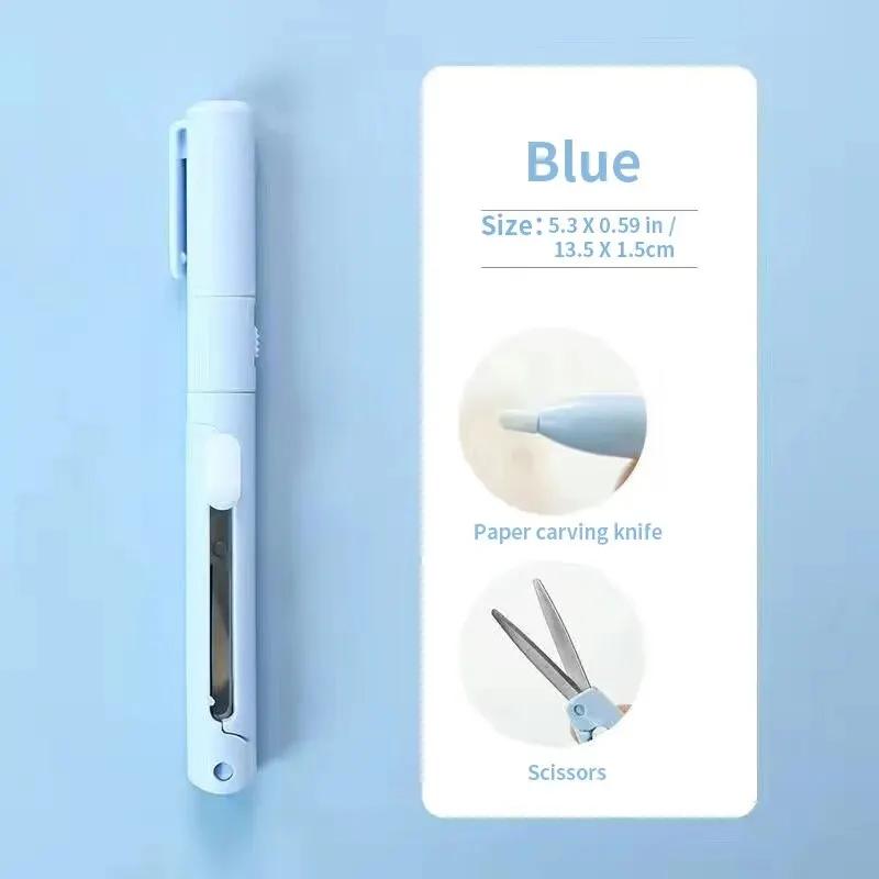 1 PIÈCE Ciseaux Pliables Simples Coupe-papier Couteau 2 en 1 Multifonctionnel Forme de Stylo de Poche Outils de Découpe pour Scrapbooking Gravure