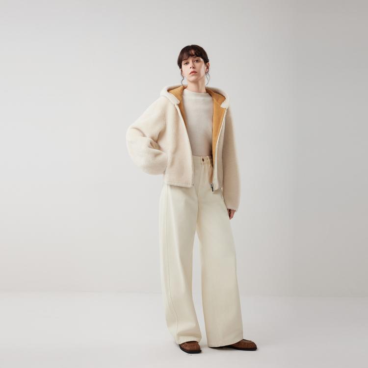 ELLE French Fashion Design Reversible Drop Shoulder Zipper Casual Loose Versatile Long Sleeve Lamb Wool Plush Coat Women outerwear EF53019
