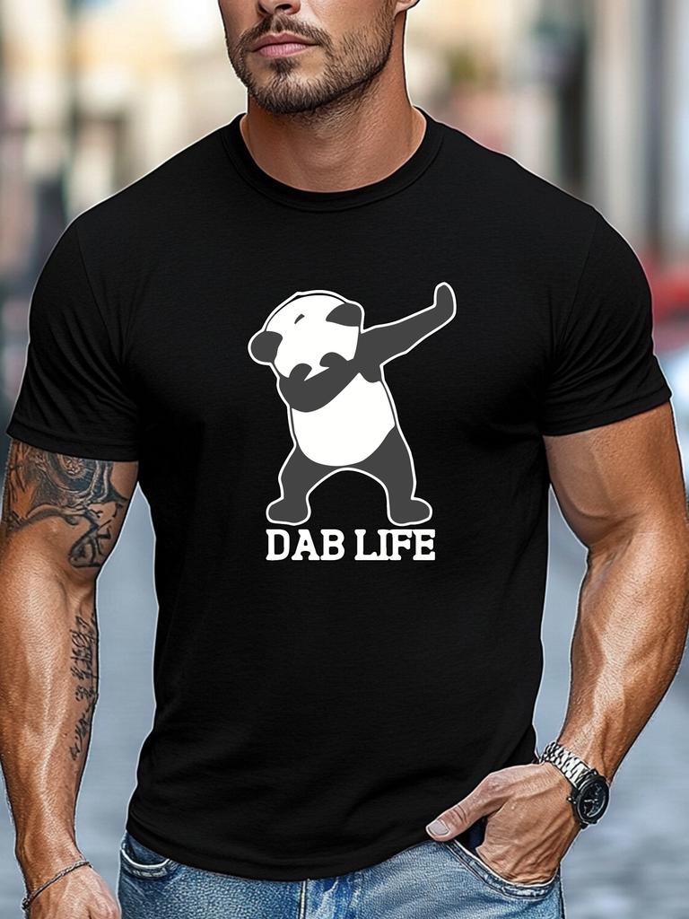 Mens Summer Dab TShirt Panda Dab Life Print Short Sleeve Round Neck Breathable Soft Oversized Cool Daily Wear