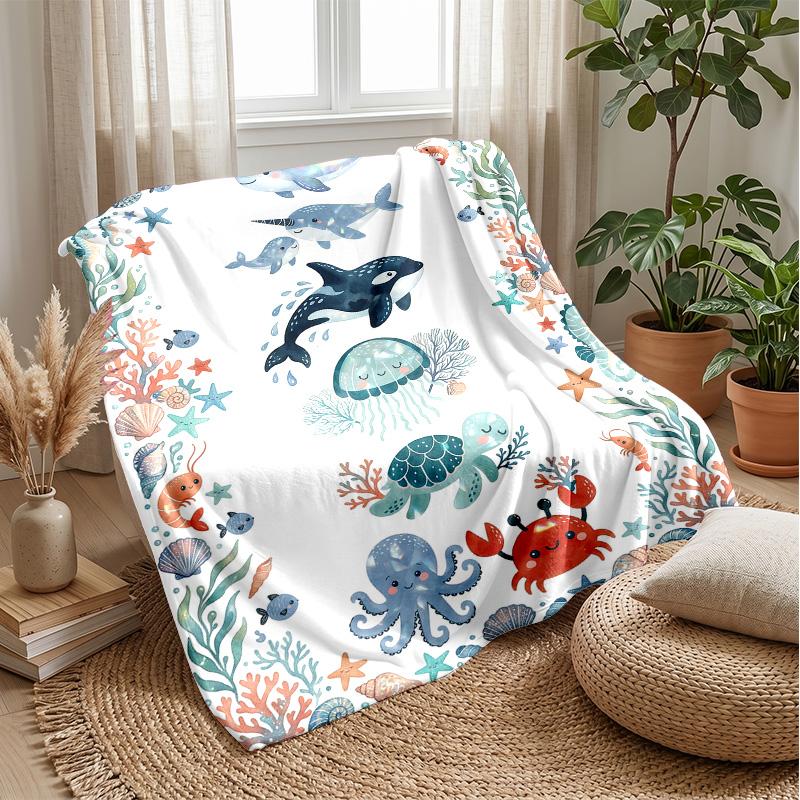 Ocean Friends Adventure Theme blanket Lightweight Warm Flannel Blanket Decorative Throw Blanket for Home Decoration
