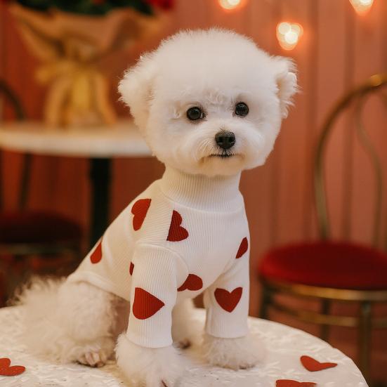 Red Heart Dog Shirt Love Pullover Valentine's Day Heart Prints Pet Turtleneck Cute Pet Clothes Festive