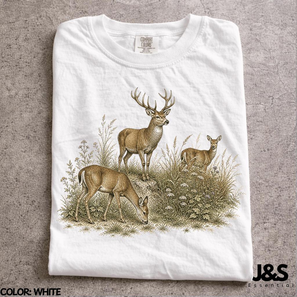 Deer Vintage 90s T Shirt, Retro Whitetail Buck Graphic Tee, Woodland Animal Botanical Top, Unisex Nature Lover Gift, Aesthetic Fawn Shirt