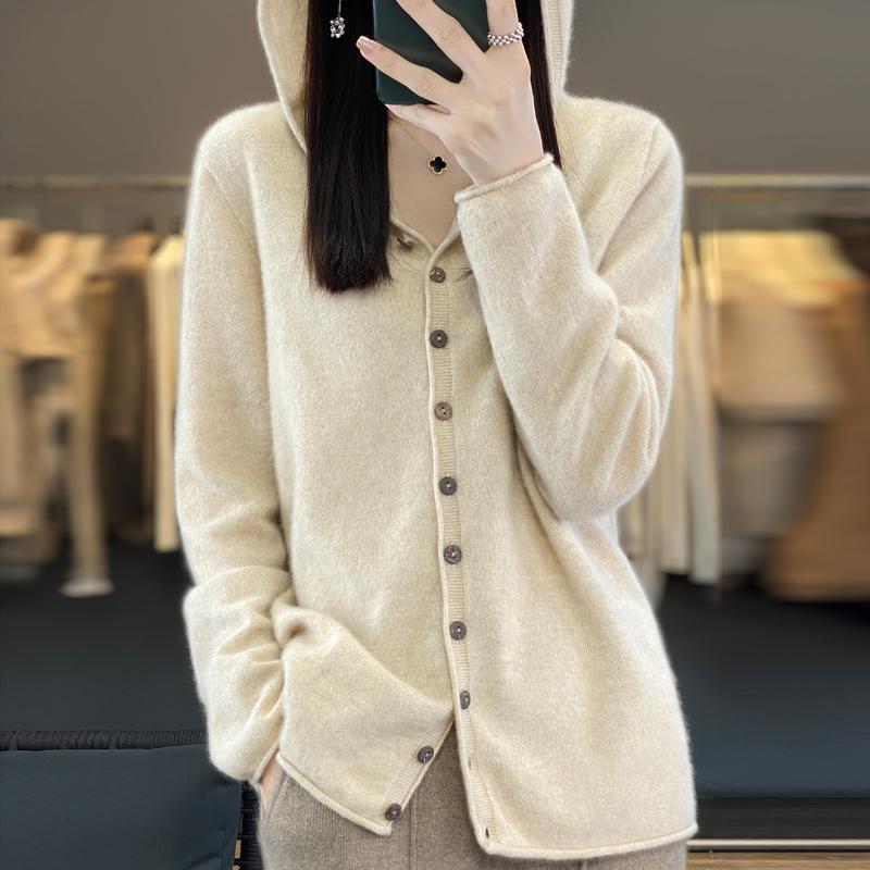Sweaters Coat Cardigan for Women Hooded Winter Oversize Fleece Thickened Solid Color Loose Long Sleeve Knit Sweaters Coat