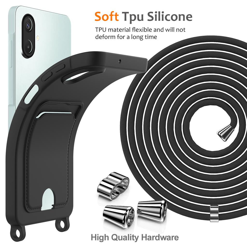 For Samsung Galaxy A07 5G/Galaxy A07 Case Liquid Silicone Card Holder Back Phone Cover with Lanyard