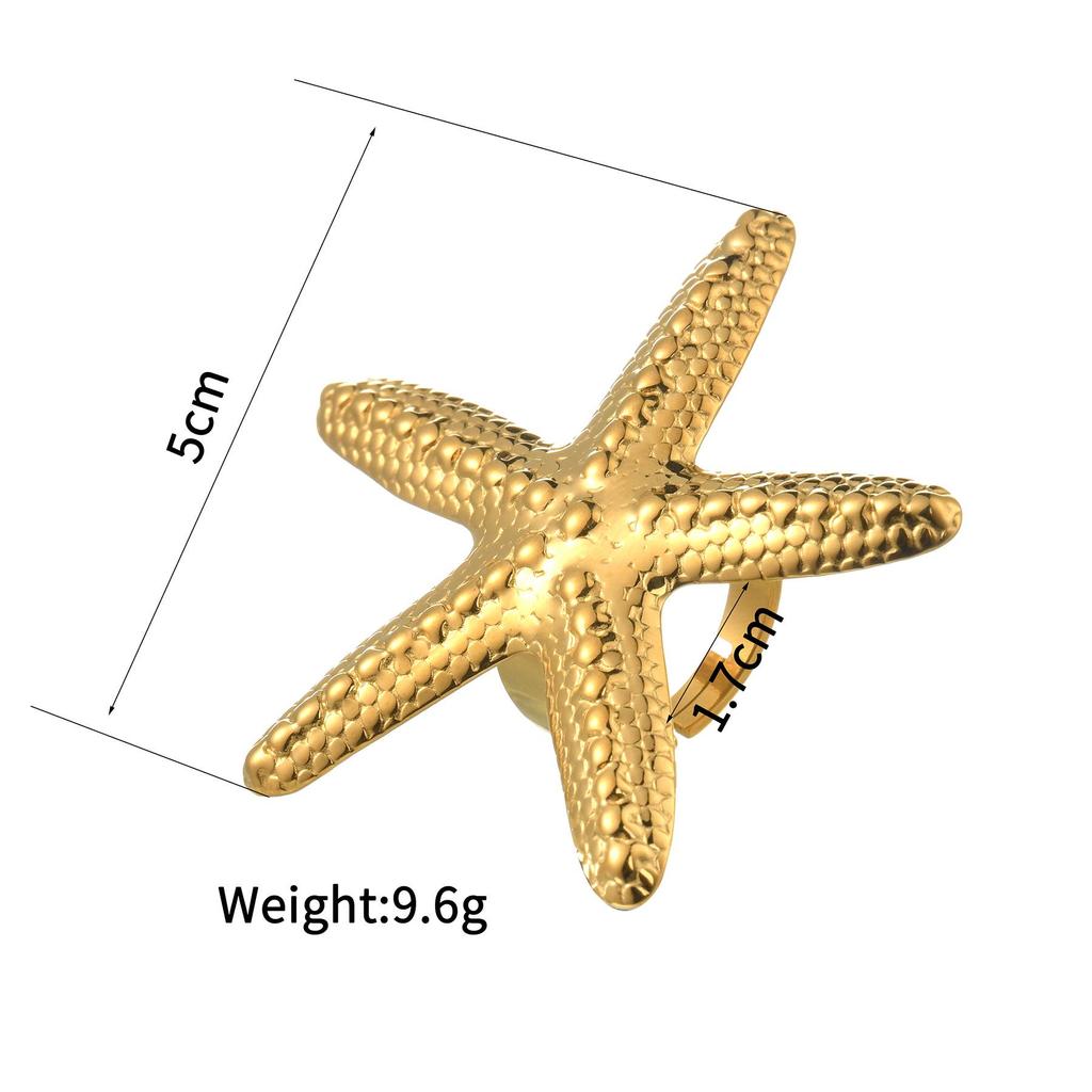 Anello Aperto INS Moda Acciaio Inossidabile Stella Marina Perla - Anello Dito Esagerato Placcato Oro 18K da Donna