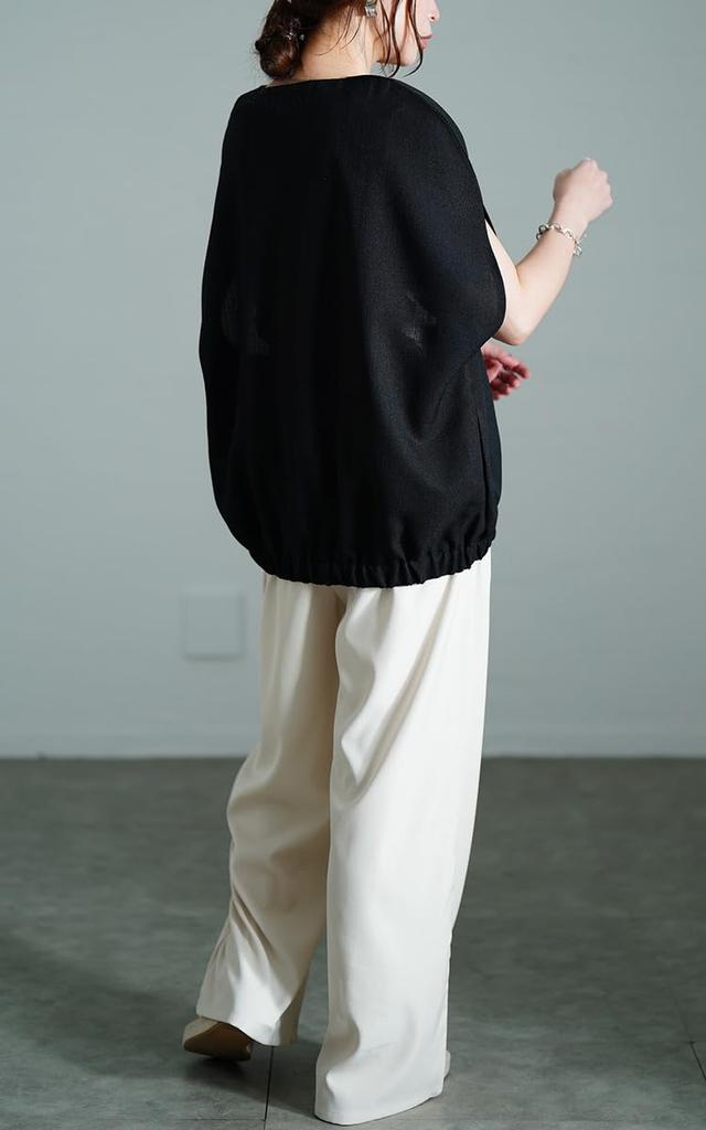 Gold Japan Plus Size Short Dolman Balloon Solid Black Women's Top, Shirt/Blouse, Sleeve, Style, V-Neck, Pockets, Print, Color, Spring, Summer, Autumn,