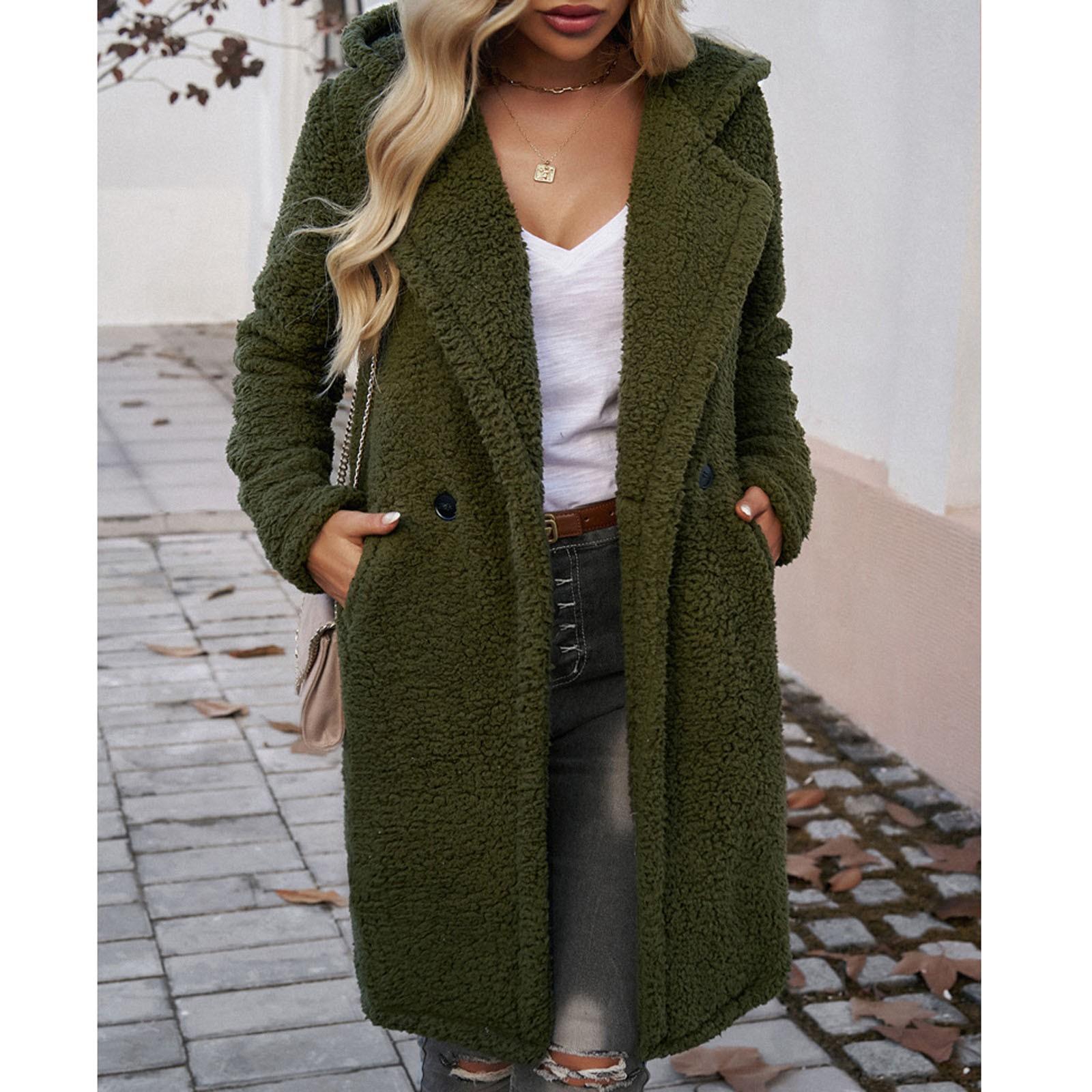 

Women s Loose Casual Solid Color Hooded Cardigan Long Sleeved Jacket Fashionable Jacket S армия зеленый