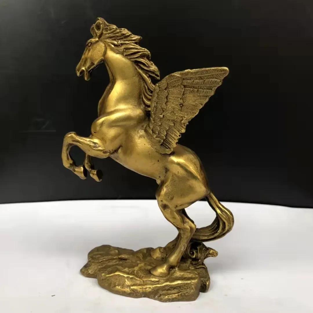 

25см/16см Ангел с крыльями и летающий конь на красочных облаках Бронзовая статуэтка