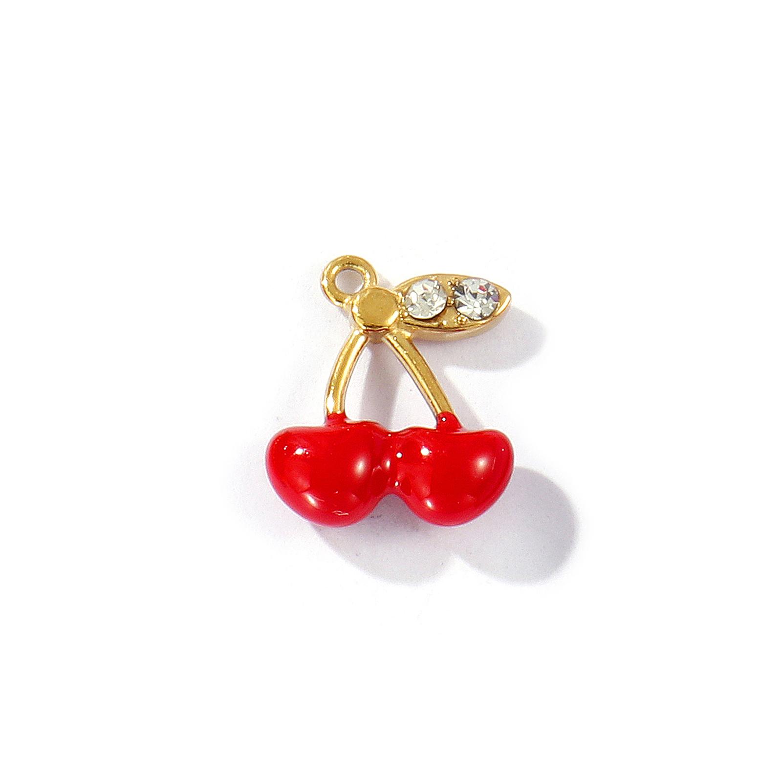 

2PCs 304 Stainless Steel & Rhinestone Charms 18K Gold Plated Enamel Red Heart Lips Cherry Daisy Pendants For Neckalce Making DIY