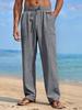 Pantaloni da Uomo Estivi in Misto Lino Gamba Dritta Leggeri Traspiranti da Spiaggia Casual con Vita Elastica e Coulisse per Comfort Tutto il Giorno
