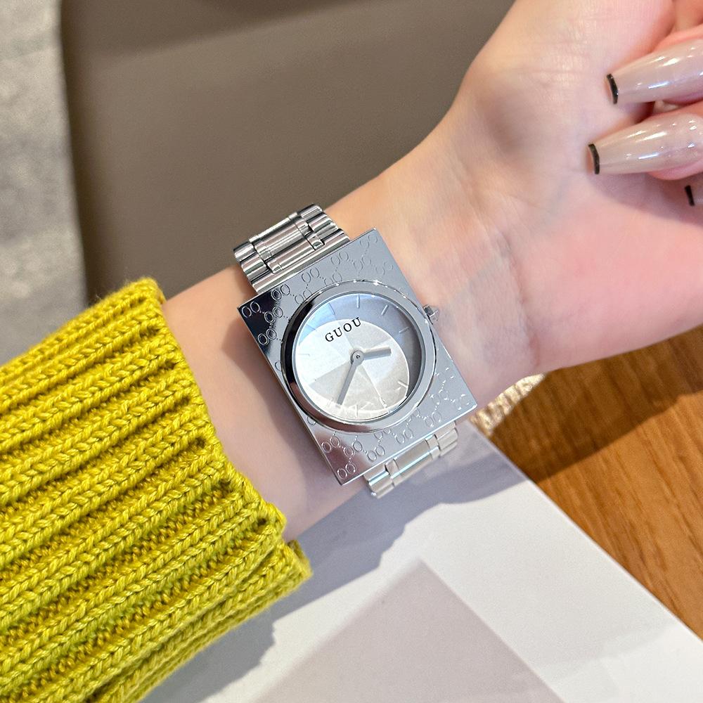 New Women's Watch, Simple, Versatile, Light and Luxurious, Quartz Watch, Butterfly Buckle, Steel Strap, Small Square Watch