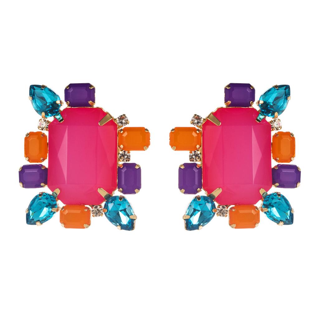 European and American New Fashion Exaggerated Earrings Super Shiny Alloy Inlaid with Colorful Diamonds Personality Long Prom Earrings