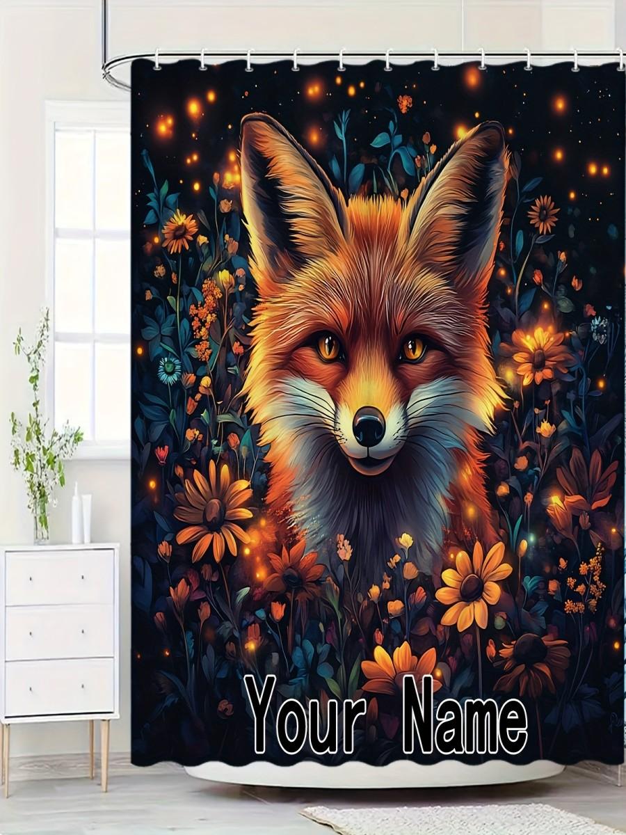 Pandara Jewelry Custom Name Fox Shower Curtain Waterproof Fabric Floral Animal Bath Curtain For Bathroom Decor