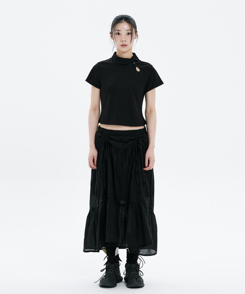 Hanahi Front Shirred Tiered Skirt Black